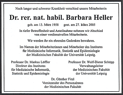 Anzeige in der Leipziger Volkszeitung vom 9./10.04.2005 Todesanzeige von Dr. rer. nat. habil. Barbara Heller